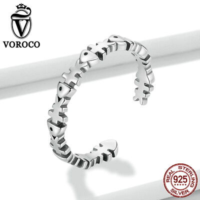 #ad VOROCO 925 Sterling Silver Charm Open Ring Adjustable Wedding Women Jewelry $8.96