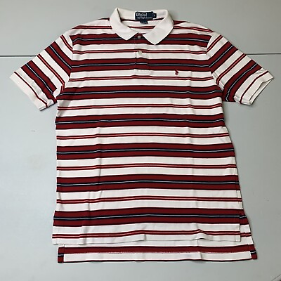 #ad Mens Ralph Lauren Polo Shirt Medium Striped Red White Blue Casual Preppy Style $20.22