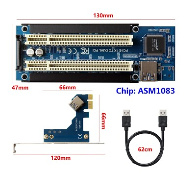 #ad PCI E Express X1 to Dual PCI Riser Extend Adapter Card With USB 3.0 Cable AU $47.00