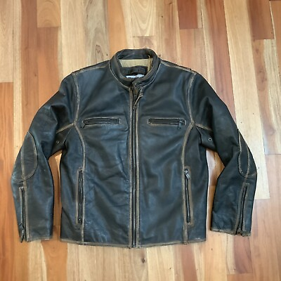 #ad Marc New York Brown Distressed Cafe Motorcycle Leather Jacket Insulated Men’s M $149.99