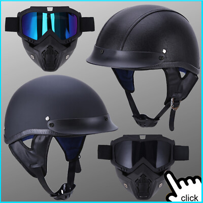 #ad DOT Motorcycle German Half Face Helmet Black Chopper Cruiser Biker M L XL XXL US $13.29