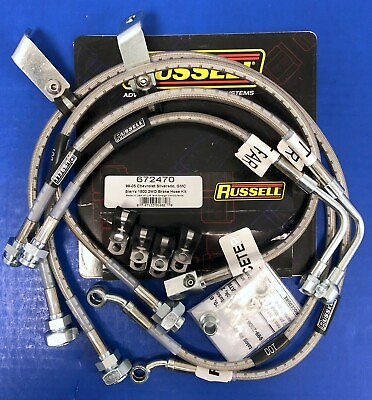 #ad Russell 672470 Stainless Brake Hose Line Kit 1999 06 C1500 Silverado Sierra 2WD $170.00