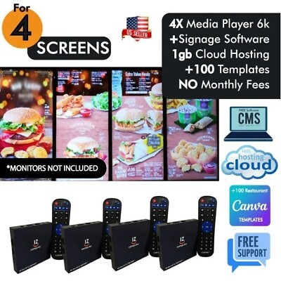 #ad 4 Screens Digital Signage Player 6k for Digital Menu Boards Software Support $599.00
