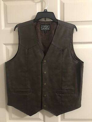 #ad Cody James Deadwood Vest Medium Brown Faux Leather Buffalo Nickel Snaps Paisley $35.00