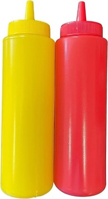 #ad 2PK 12oz Plastic Squeeze Bottle Condiment Dispenser Ketchup Mustard HDPE $7.95