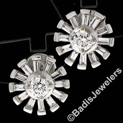 #ad New Unique 18k White Gold 1.02ctw Round amp; Baguette Snowflake Post Stud Earrings $958.40