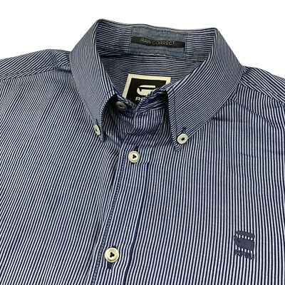#ad G Star Raw Men#x27;s Raw Correct L S Cotton Button Shirt Blue Stripe • Medium $23.03