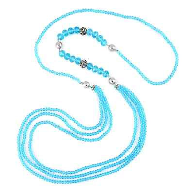 #ad Silvertone Blue Crystal Beaded Necklace Gift Jewelry for Women Size 42 $16.98