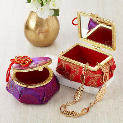 #ad Set Of 2 Small Fabric Jewelry Trinket Boxes With Mirrors NEW $24.95