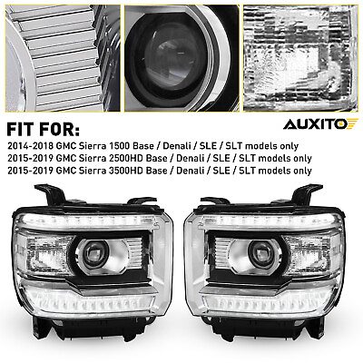 #ad Fit GMC Sierra 1500 2500HD 3500HD Base Denali Projector DRL Headlights Headlamps $307.79