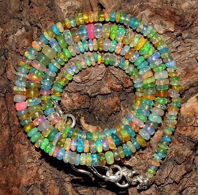 #ad 16quot;Natural Ethiopian Opal Gemstone Beads Necklace 925 Sterling silver S 0951 $30.60