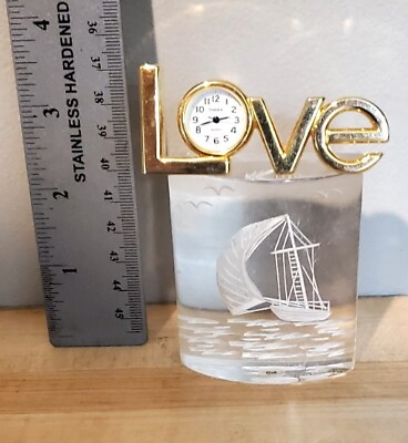 #ad Miniature Love Clock Timex w Acrylic Ship Paperweight $19.99