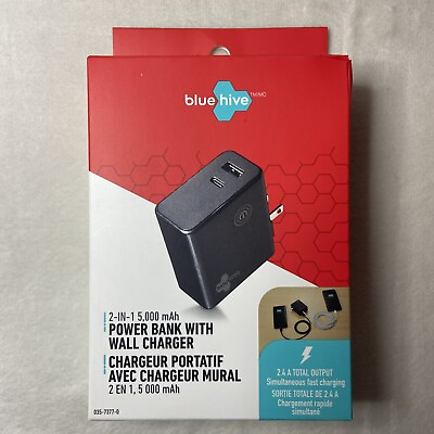#ad #ad Blue Hive Power Bank With Wall Charger 2 In 1 5000 mAh 2.4 A Total Output C $52.97