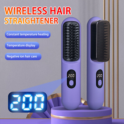 #ad Wireless Hair Straightener Curler Comb Fast Heating Straightening Curling Brush $22.40