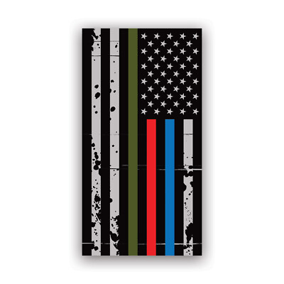 #ad Vertical Tattered Thin Blue Line Flag Sticker Weatherproof firefighter $29.99