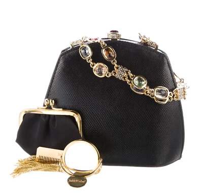 #ad Judith Leiber Snakeskin Karung Black Gems Bracelet Handle Jewel Crystal Gold gyu $699.65