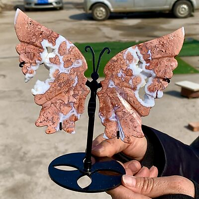 #ad 177G Natural Pink Agate Cotton Candy Agate Handcarved butterfly Crystal Specimen $293.25