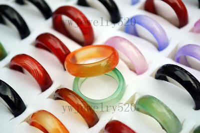 #ad 30pcs Colorful Mix Natural Agate Gemstone Jade Rings Wholesale Jewelry Lots $22.99