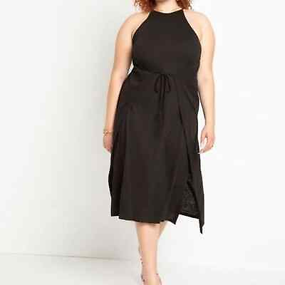 #ad Eloquii Wrap Skirt Knit Midi Halter Tank Dress Totally Black Plus 14 16 NWOT $34.99
