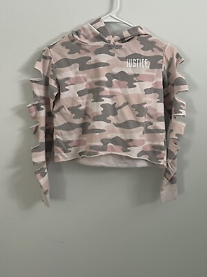 #ad Justice Girls Size 8 Sweatshirt Hoodie Pink Camouflage Pullover Long Sleeve Top $7.00