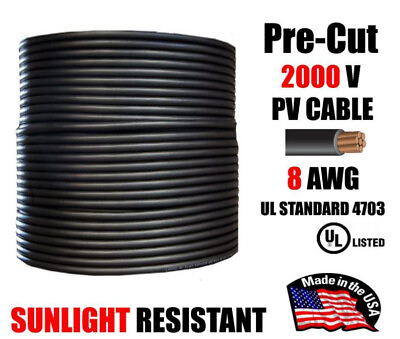 #ad 8 AWG Gauge PV Wire 1000 2000 Volt Pre Cut 15 500 Ft Solar Installation BLACK $210.00
