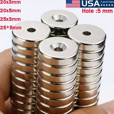 #ad 10 30 50Pcs Strong Countersunk Ring Magnets Hole 5mm Rare Earth Neodymium 25*3mm $8.09
