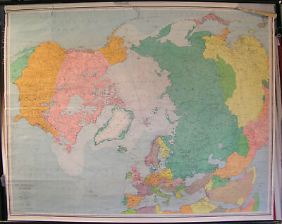 #ad Schulwandkarte Wall Map School Map North Arctic Northern Globe 145x116 59 $153.47