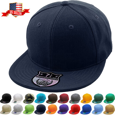 #ad Premium Solid Fitted Cap Baseball Cap Hat Flat Bill Brim NEW $14.99