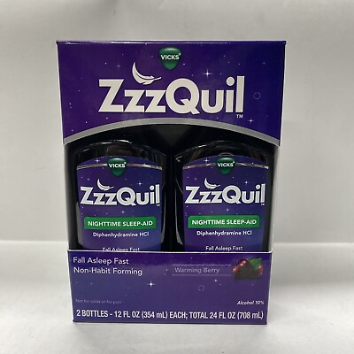 #ad 2 Pack Vicks ZzzQuil Nighttime Sleep Aid Liquid 12 Oz Each Berry Exp: Read Des $15.88
