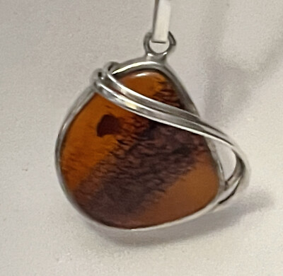 #ad Vintage AW 925 Sterling Honey Baltic Amber Necklace Pendant w 925 24quot; Chain $44.16