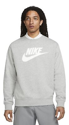 #ad Nike Men#x27;s Club Fleece Crew Pullover Sweatshirt Grey Heather White DQ4912 $49.99