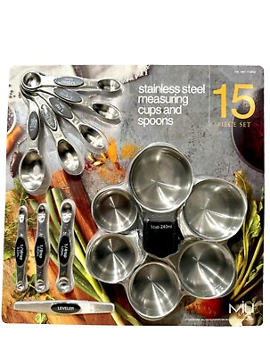 #ad MIU Stainless Steel Measuring Cup amp; Spoon 15Pc Set Magnetic Spoons Nesting Cups $12.00