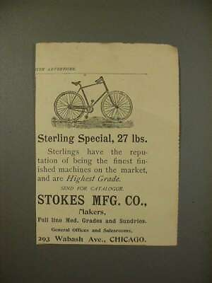 #ad 1893 Stokes Sterling Special Bicycle Ad $19.99