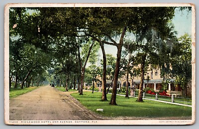 #ad Ridgewood Hotel Avenue Daytona Florida Street View Old Car Cancel PM Postcard $12.00