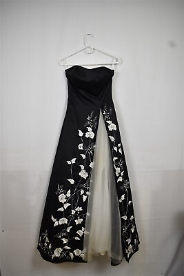 #ad Tiffany Designs Strapless Floral Long Prom Dress Evening Gown Black amp; White $69.99