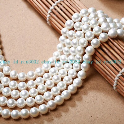 #ad Genuine 6 8 10mm White South Sea Shell Pearl Round Loose Beads 15#x27;#x27; $4.50