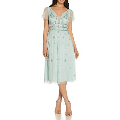 #ad Adrianna Papell Womens Blue Floral Midi Cocktail and Party Dress 8 BHFO 3974 $25.99