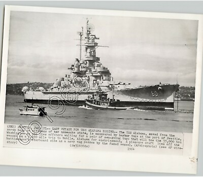 #ad WW2 Navy Battleship USS ALABAMA Final Voyage @ Seattle WA Port 1964 Press Photo $40.00