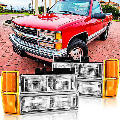 #ad For 1994 1998 Chevy Silverado OBS C K 1500 2500 3500 Headlights w Bumper Lamp $69.99