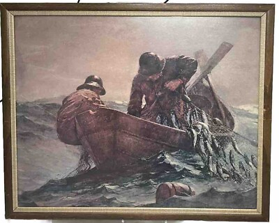 #ad Vintage Winslow Homer THE HERRING NET Pressed Board Print Lithograph $39.99