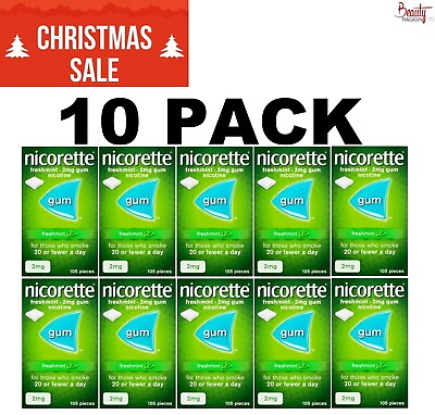 #ad 10 x Nicorette Chewing Gum 2mg FRESHMINT 105Pieces FRESH MINT FREE TO SHIPPING $181.69