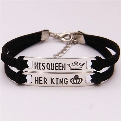 #ad 2Pcs His or Hers Matching Set His Queen Her King Stainless Steel Couple Bracelet $1.40