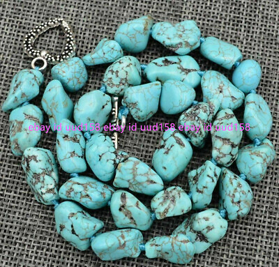 #ad Natural 10 12mm Blue Turquoise Gemstone Chunk beads Necklace Tibetan Silver 18quot; $3.98