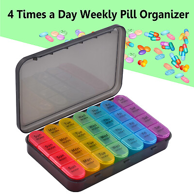 #ad 4 Times a Day Weekly Pill Organizer Daily Case 7 Day Box Storage Portable Travel $11.78
