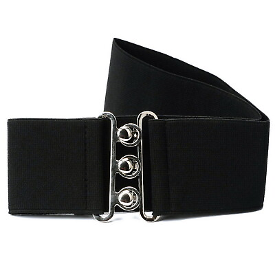 #ad New Fashion Cinch Buckle Women 2.76 Inch Wide Stretch Elastic Waist Belt Black $8.22