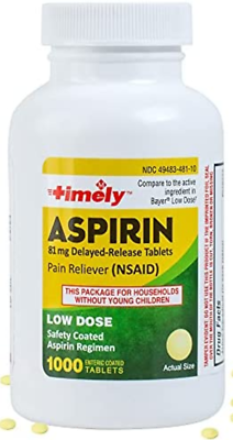 #ad Timely Low Dose Aspirin 81 mg 1000 Enteric Coated Tablets Compare to Bayer 5 25 $10.89