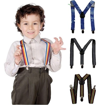#ad Patterned Suspenders Children Kids Adjustable Elastic Clip On Braces Boys Girls AU $5.29
