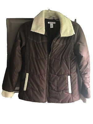 #ad Style And Co Sport Jacket Women’s Regular Medium Brown Fleece Collar Puffer $41.99