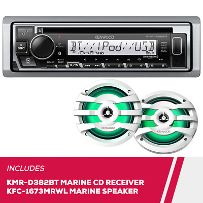 #ad Kenwood KMR D382BT Marine CD Receiver amp; KFC 1673MRWL 6.5quot; 2 Way Marine Speakers $328.00