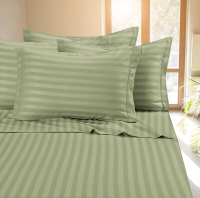 #ad Fine 400 Thread Count 100% Cotton Sateen Bed Sheet Dobby Stripe $19.99